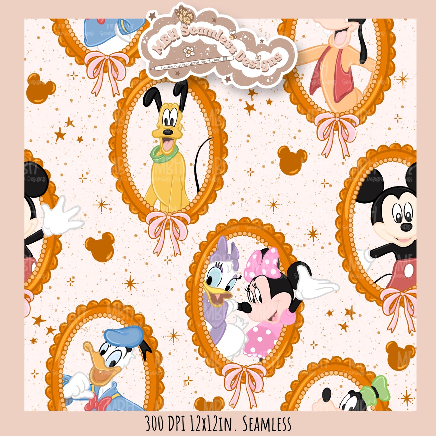 Coquette Framed Mouse and Friends Seamless Pattern • PNG • Assorted Colorway Options