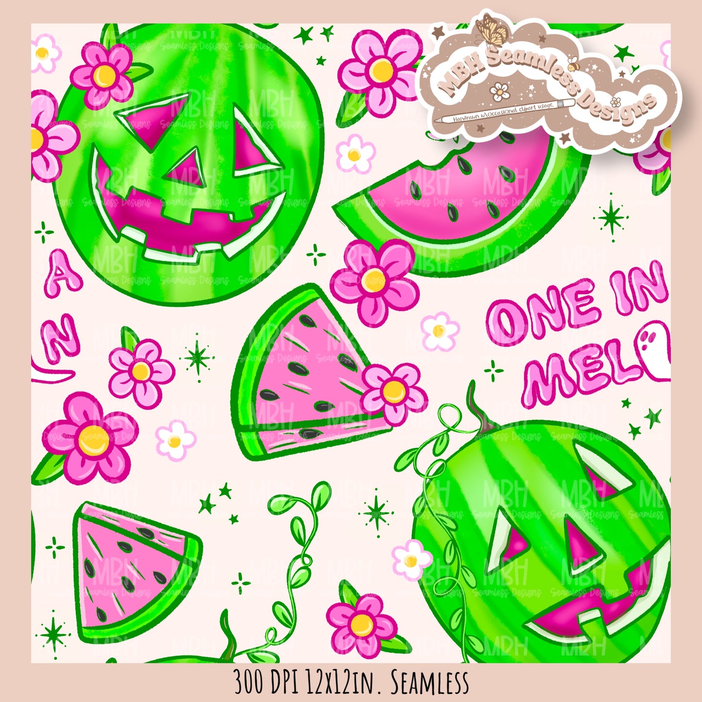 One in a Melon Seamless Pattern • Multiple Colorways • Coordinates•PNG