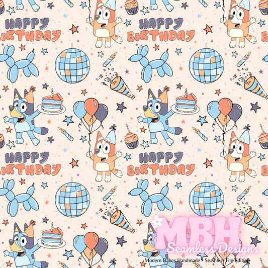 Heeler Disco Birthday MULTIPLE COLORWAYS Seamless Pattern