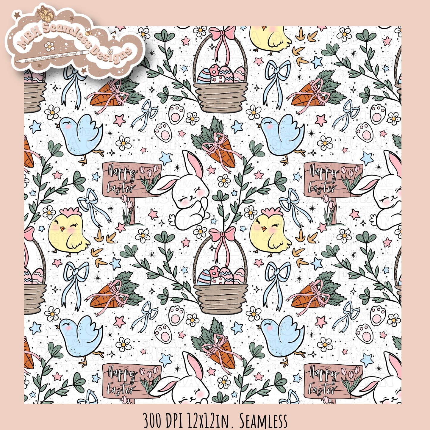 Easter Animals Floral Seamless Pattern Multiple Colorway Options