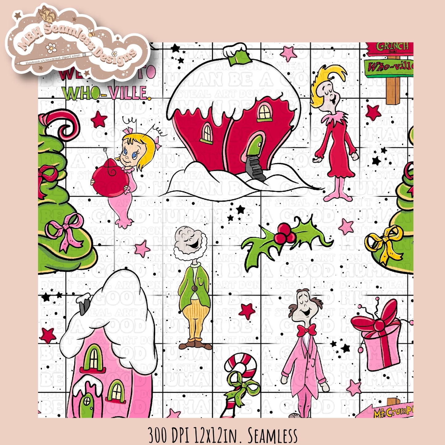 Girly Who-ville Seamless Pattern & PNG MULTIPLE COLORWAYS