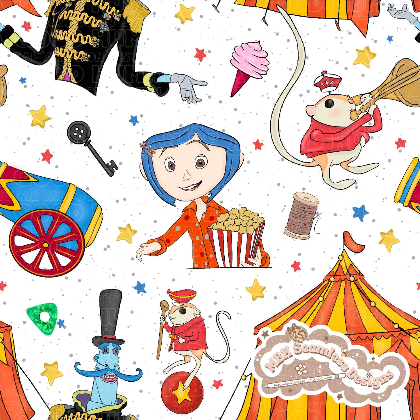 Button Eyes Circus & Coordinate Seamless Pattern & PNG