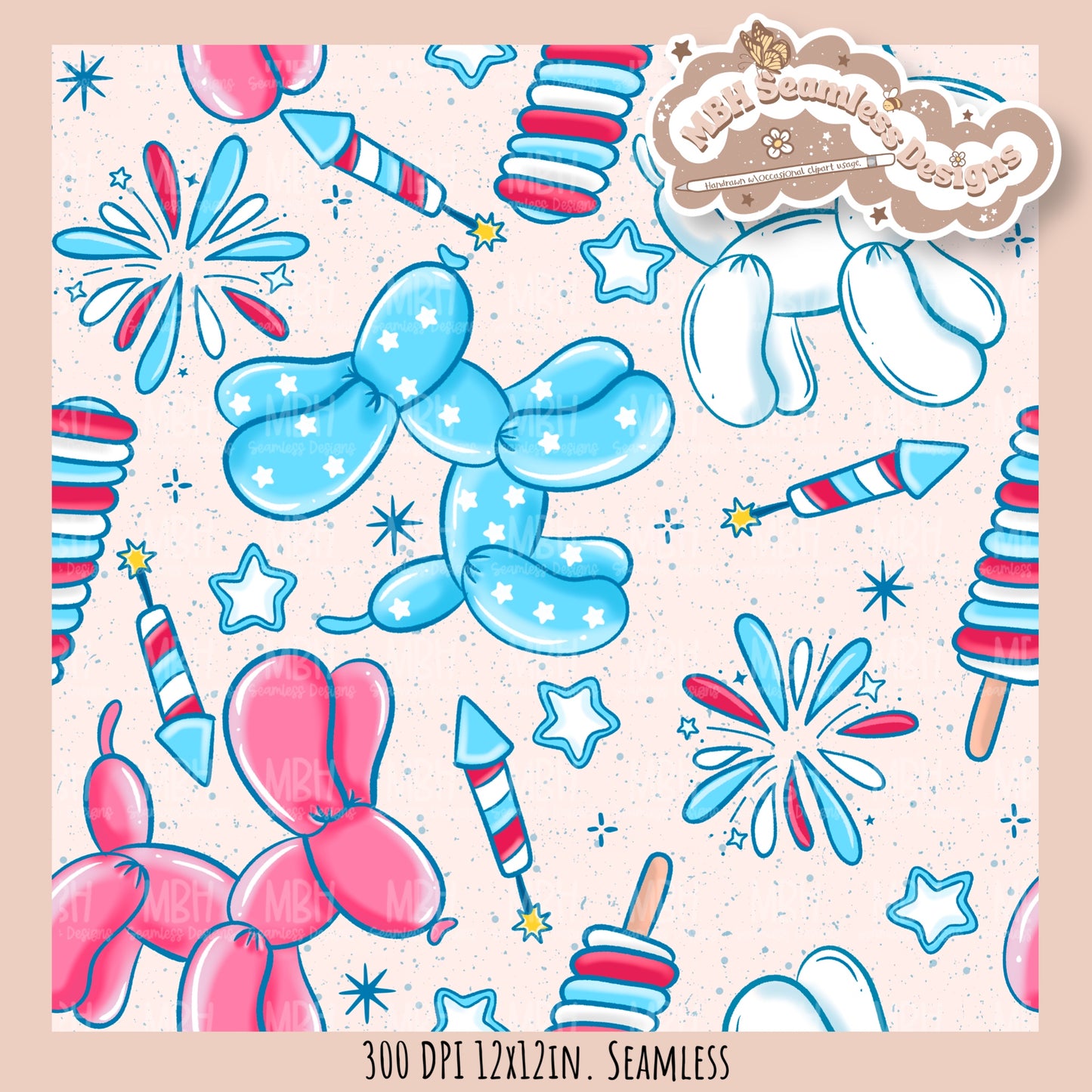 Starry FOJ Dog Balloons Seamless Pattern // SUB PNG // MULTIPLE COLORWAY OPTIONS