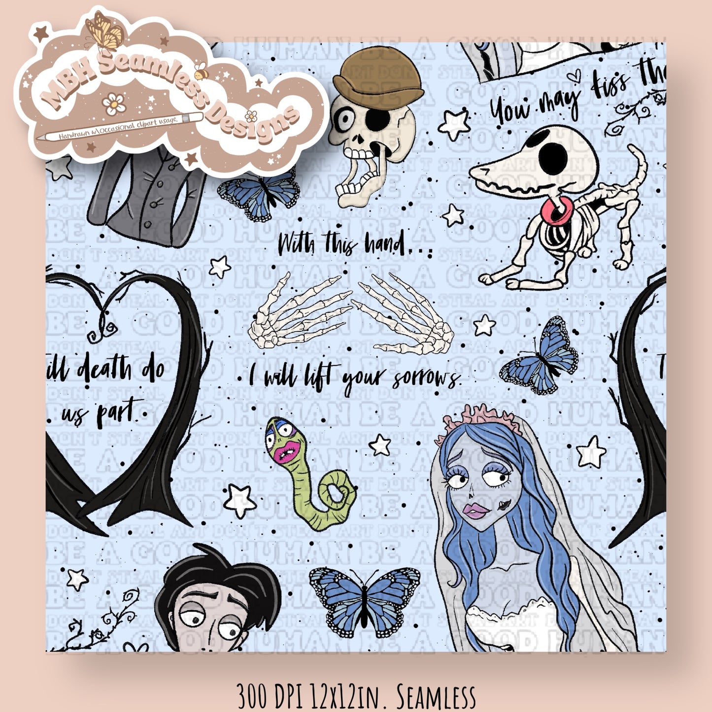 Corpse Bride Quotes Seamless Pattern & PNG MULTIPLE COLORWAYS