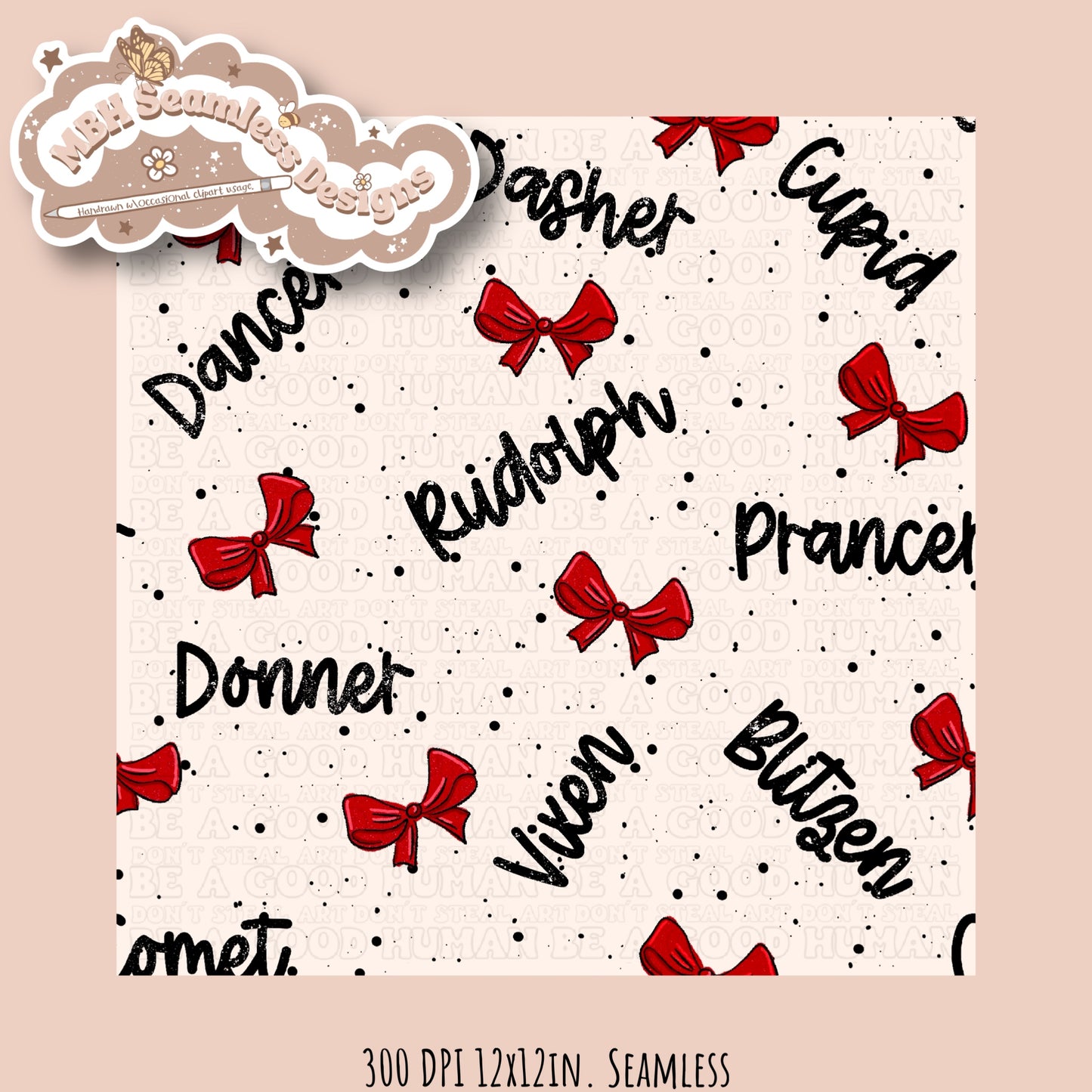 Coquette Reindeer Names Seamless Pattern MULTIPLE COLORWAYS