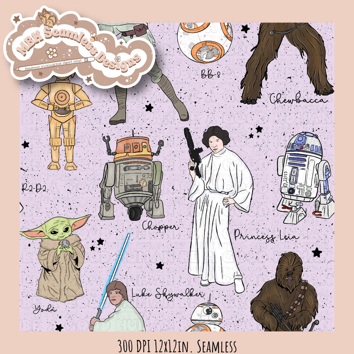 Star Wars Names Seamless Pattern MULTIPLE COLORWAYS