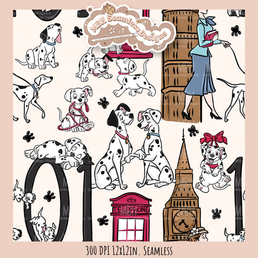 London Dalmations Seamless Pattern // Multiple Colorway Options