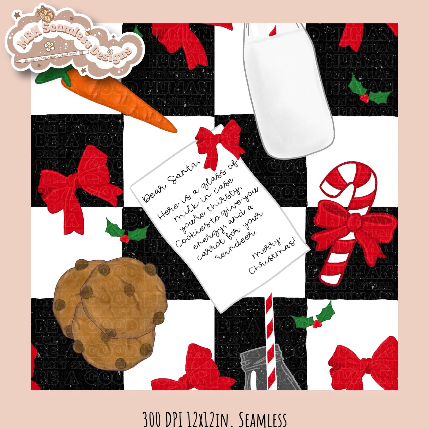 Dear Santa Milk & Cookies Seamless Pattern & PNG MULTIPLE COLORWAYS