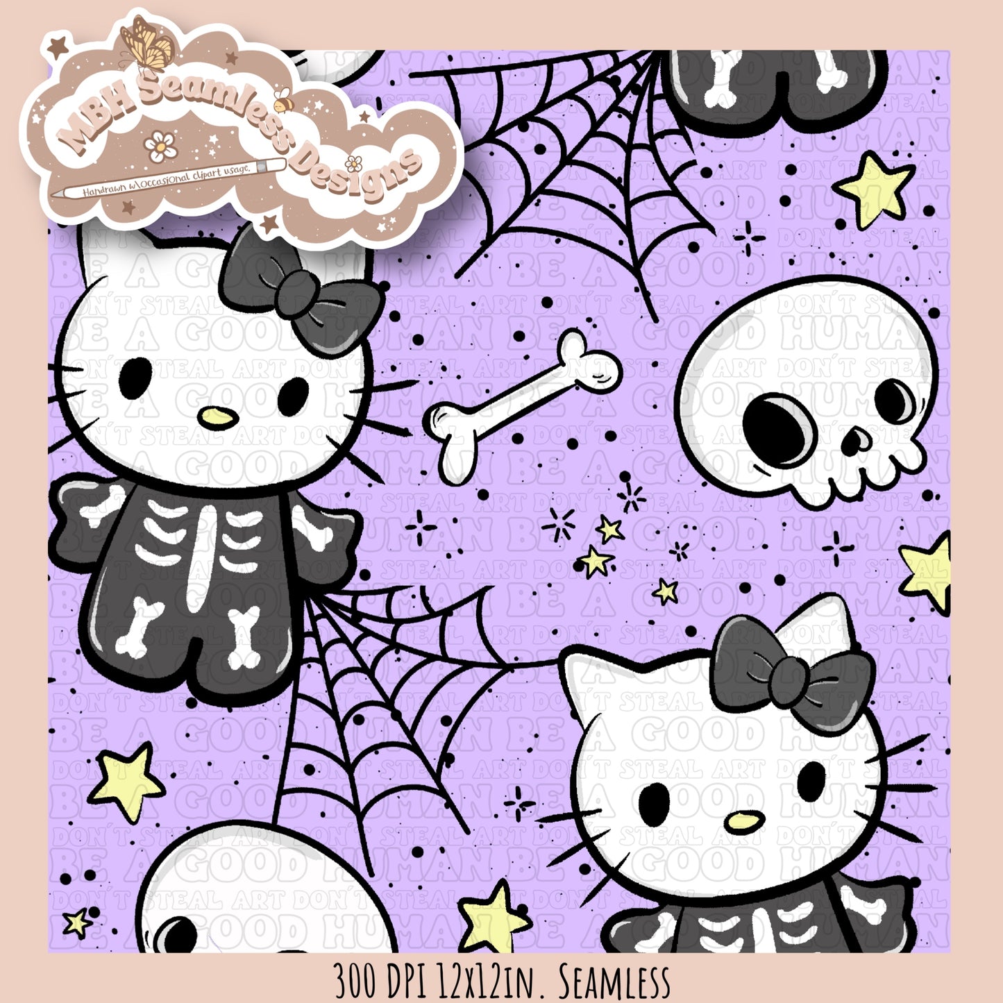 Hello Kitty Skeleton Seamless Pattern MULTIPLE COLORWAYS