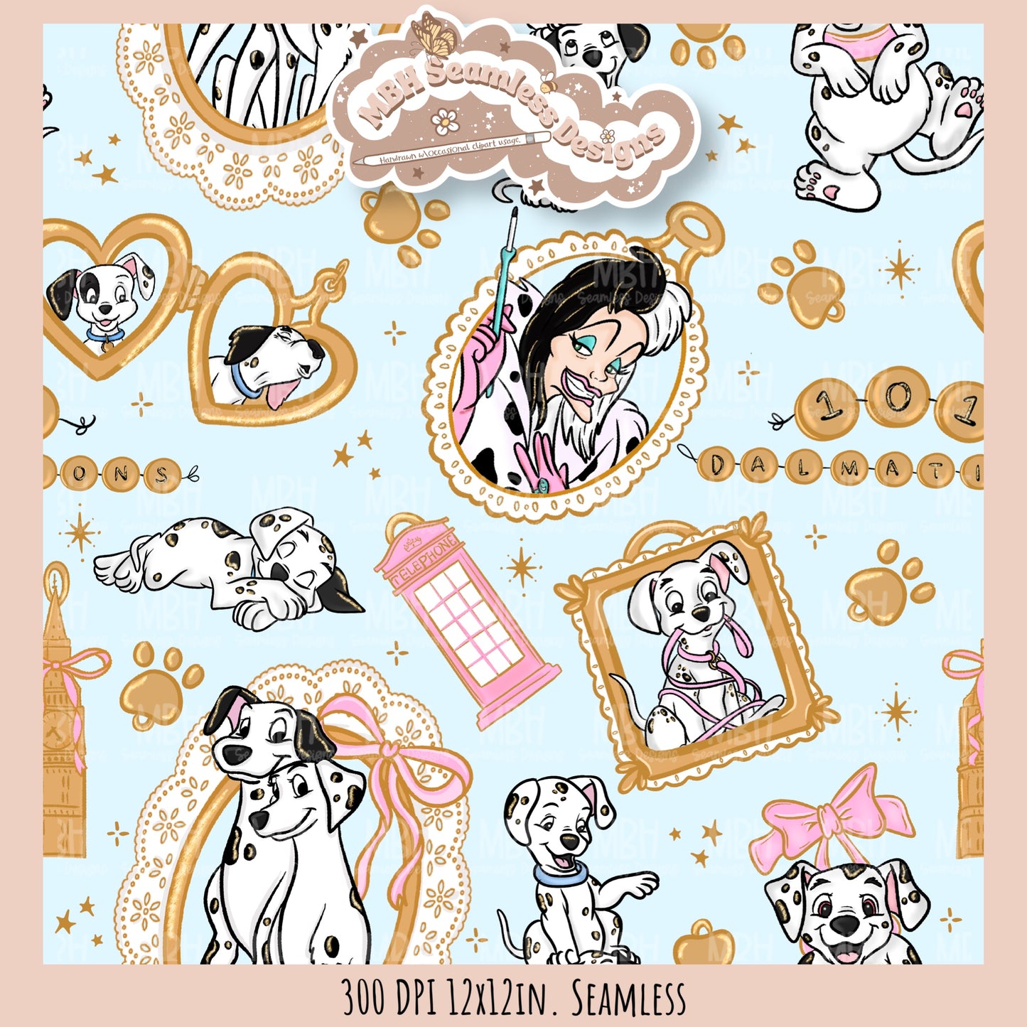 Dalmatian Charms Seamless Pattern // PNG // Multiple Colorway Options