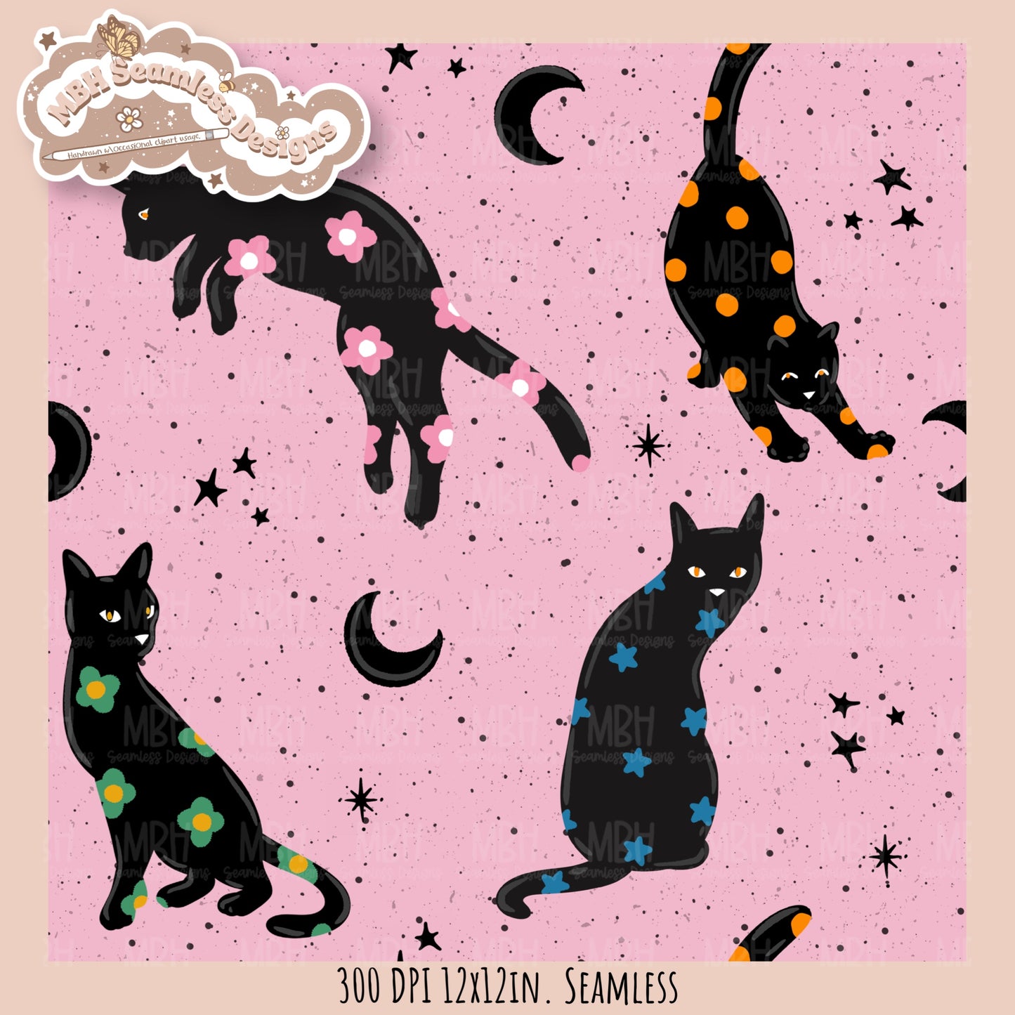 Black Cats Seamless Pattern // Assorted Colorway Options