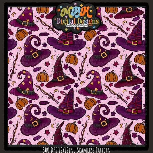 Witch Hats and Pumpkins Seamless Pattern // PNG // MULTIPLE COLORWAYS
