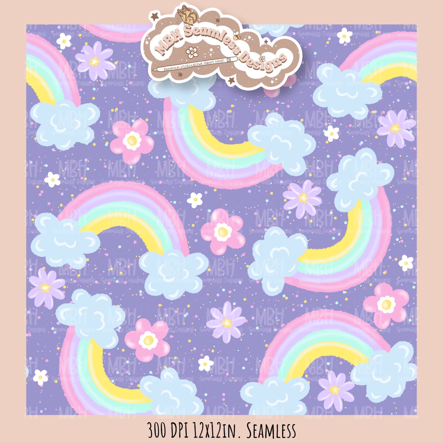 Pastel Rainbow Floral Seamless Pattern • Multiple Colorway Options