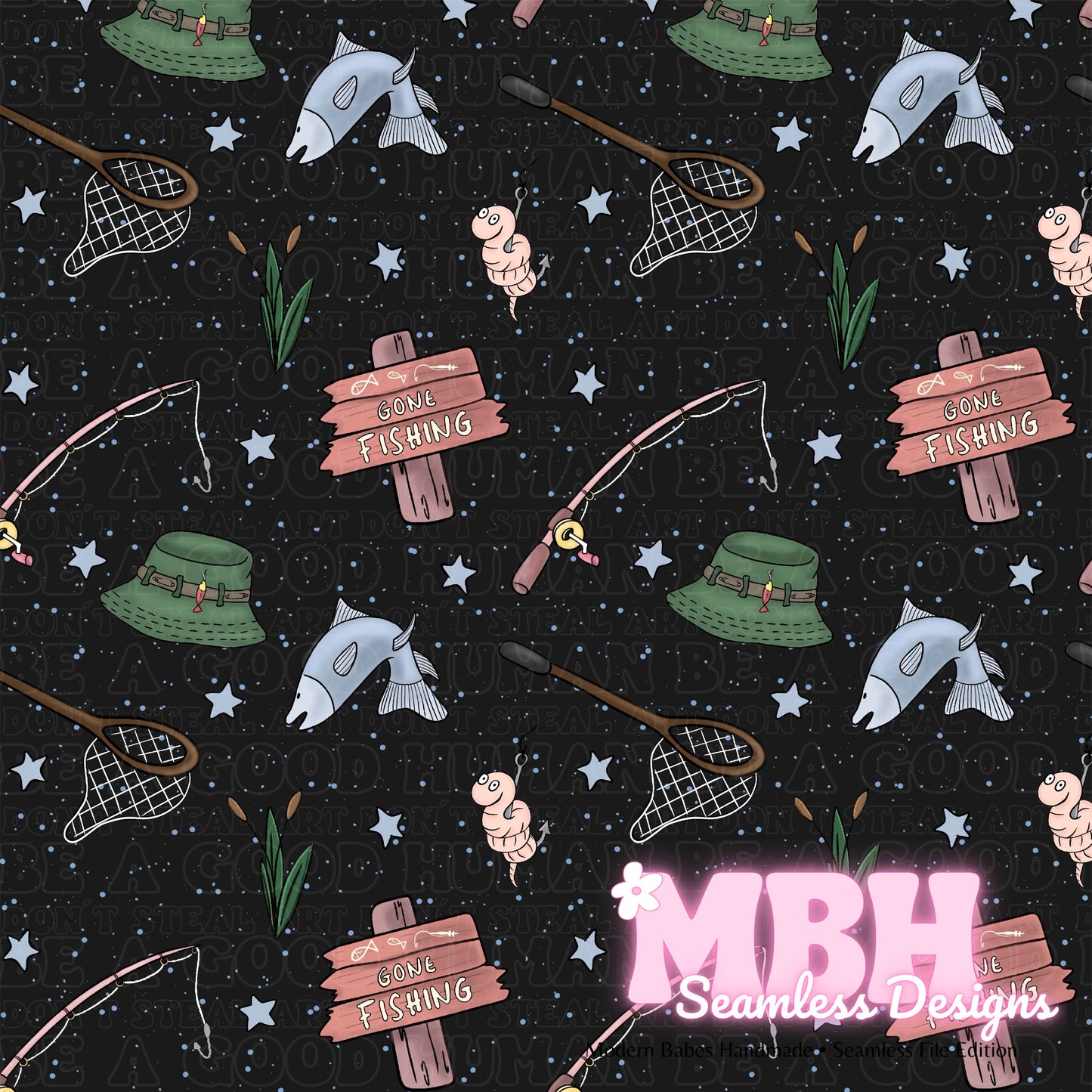 Gone Fishing Seamless Pattern MULTIPLE COLORWAYS