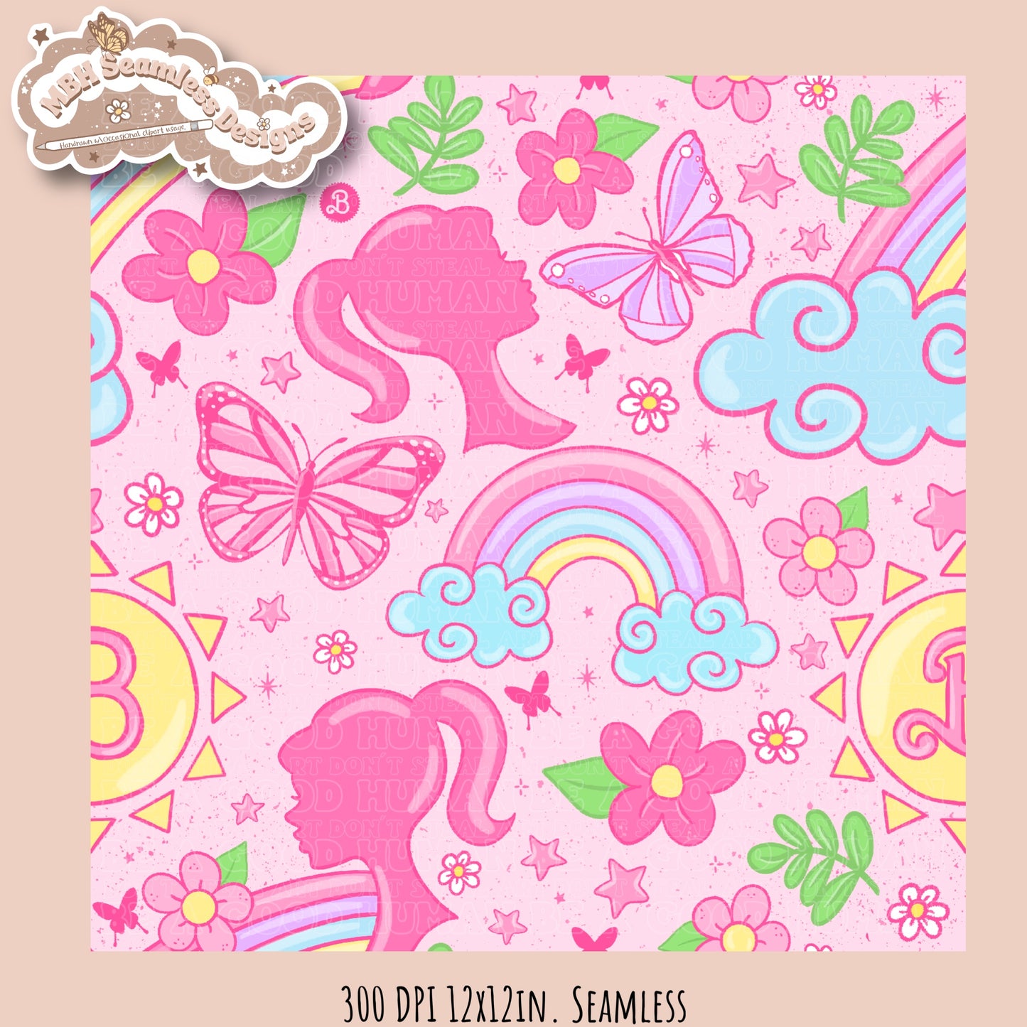 Non TM Spring Barbie Seamless Pattern MULTIPLE COLORWAYS