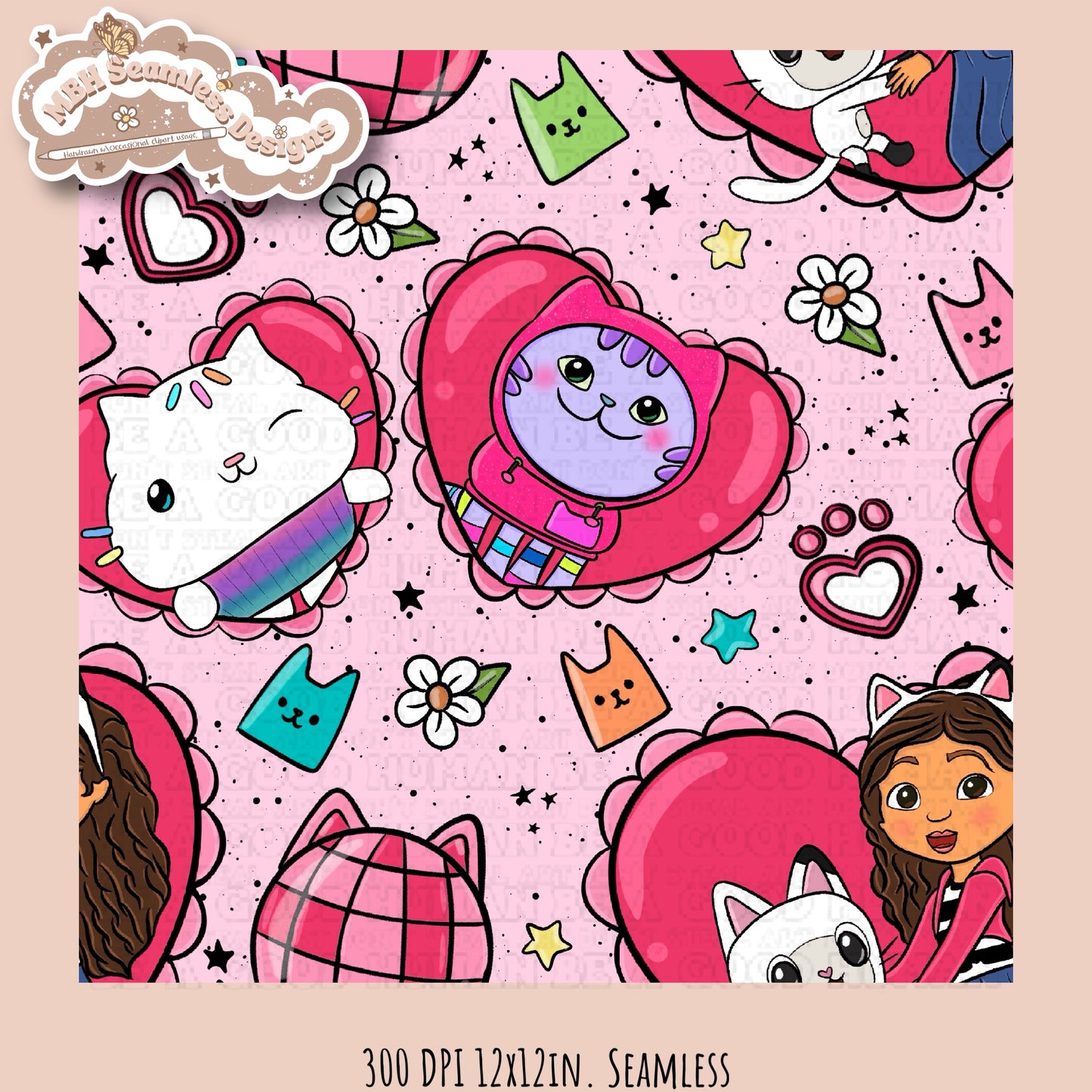 Gabby Valentine Hearts Seamless Pattern & PNG  MULTIPLE COLORWAY/BACKGROUND OPTIONS