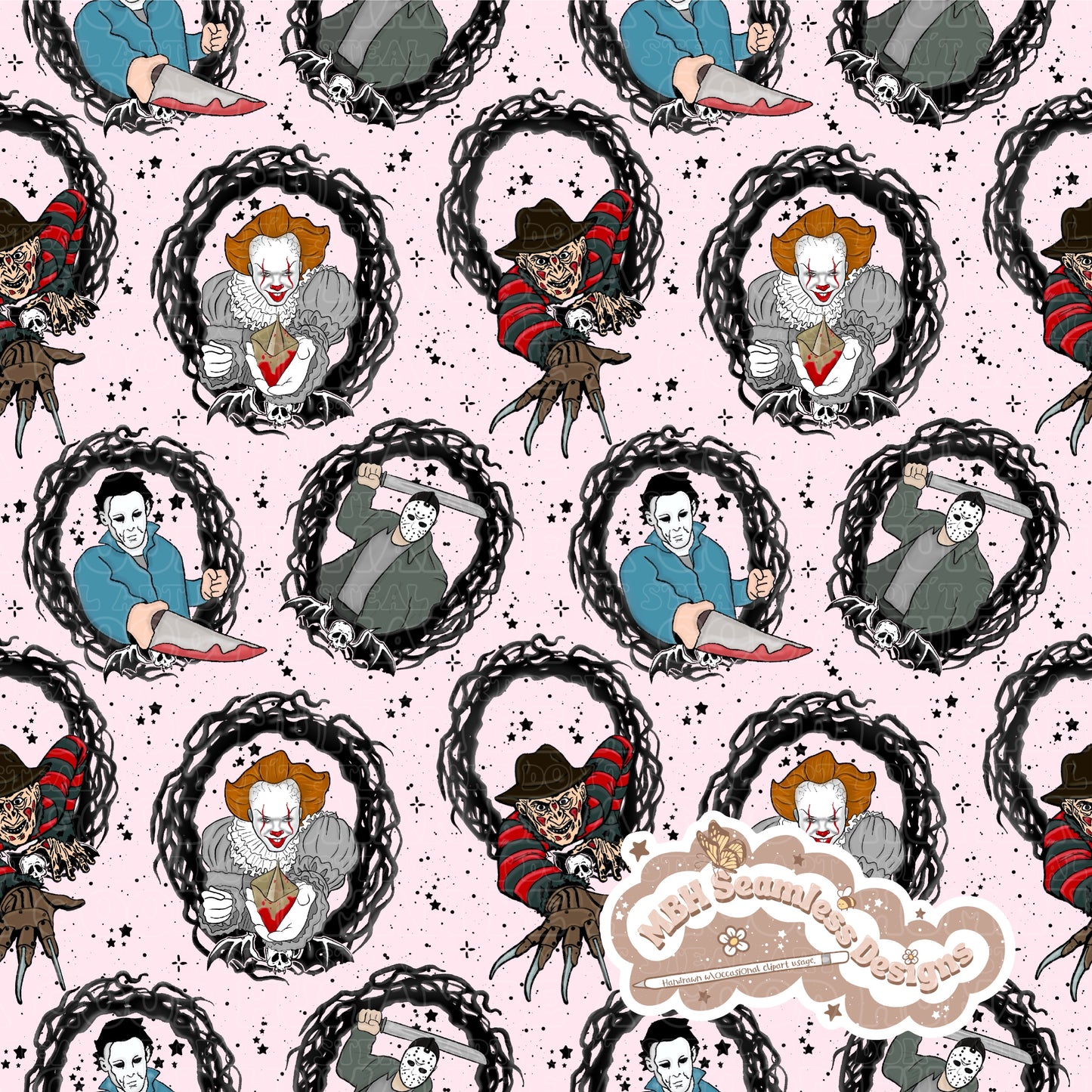 Horror Mashup Frames Seamless Pattern Multiple Colorways