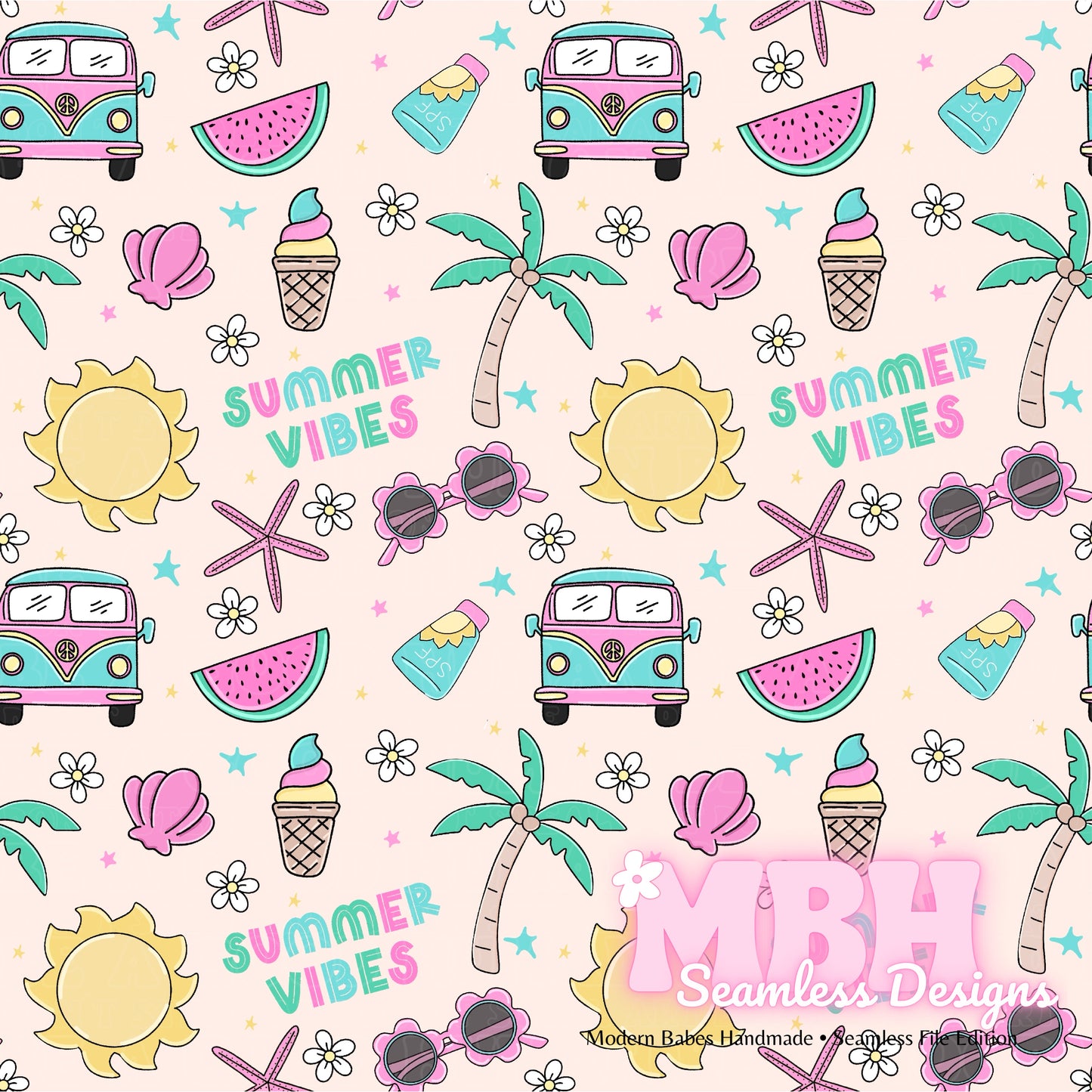 Starry Summer Vibes Seamless Pattern MULTIPLE COLORWAYS