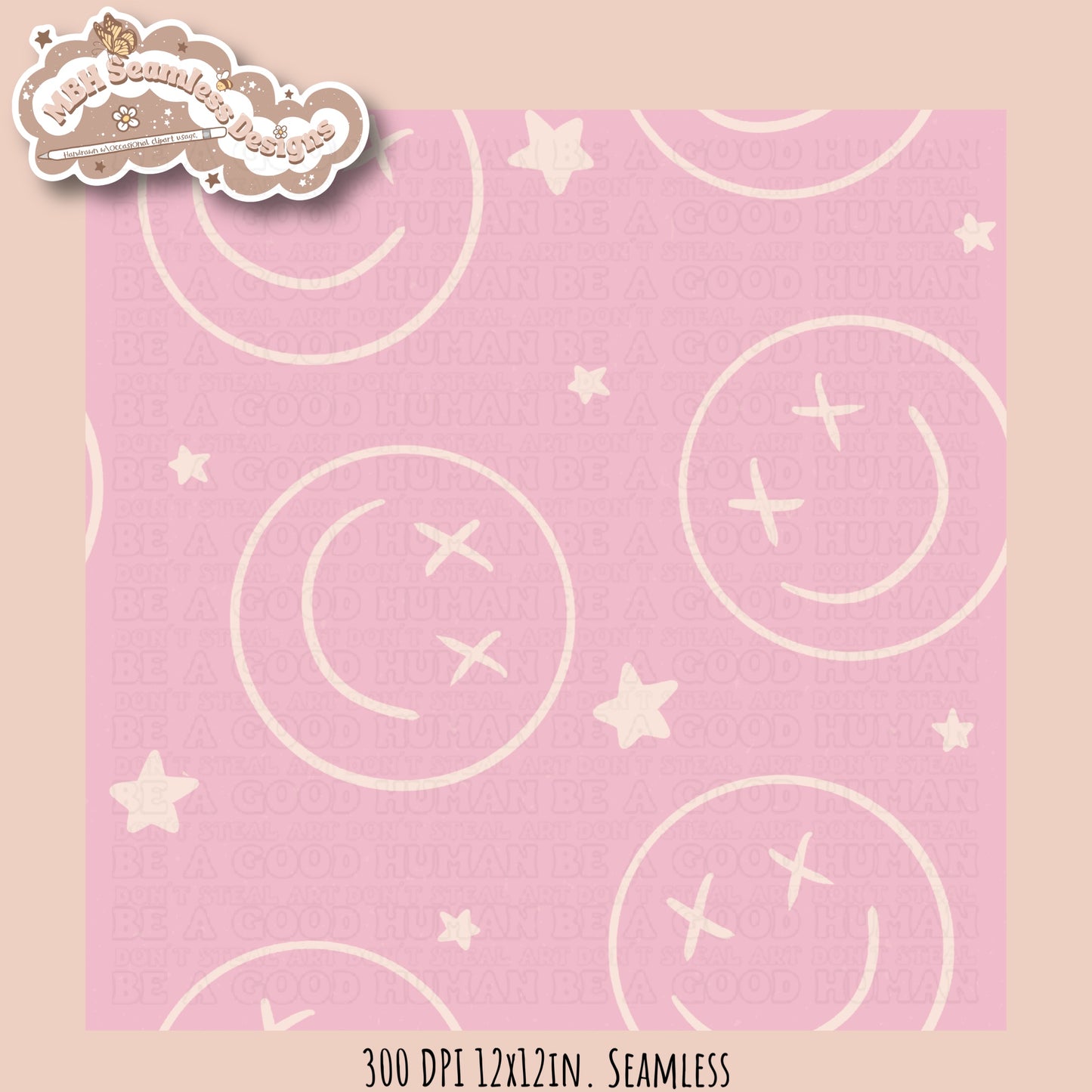 Starry Smiley Faces Seamless Pattern MULTIPLE COLORWAYS