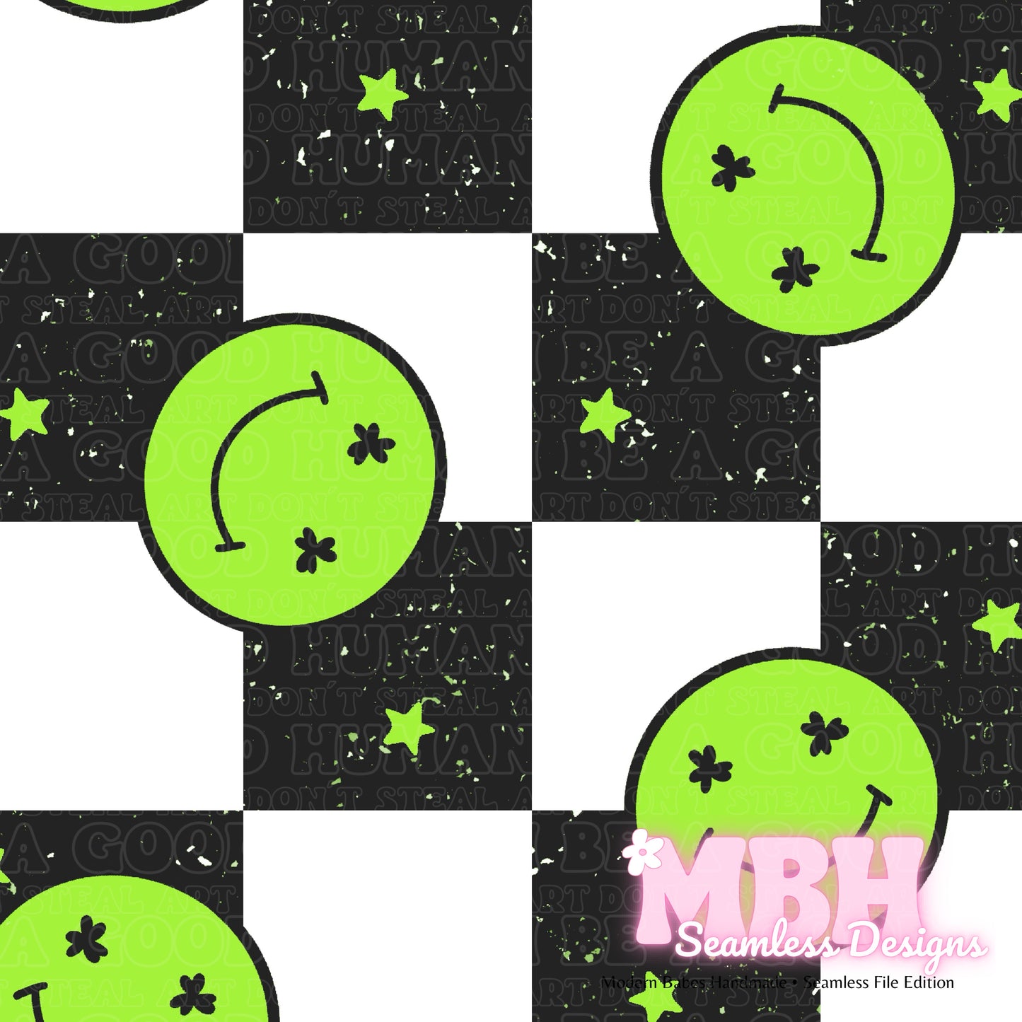 Checkered Shamrock Smilies Assorted Colorways Seamless Pattern