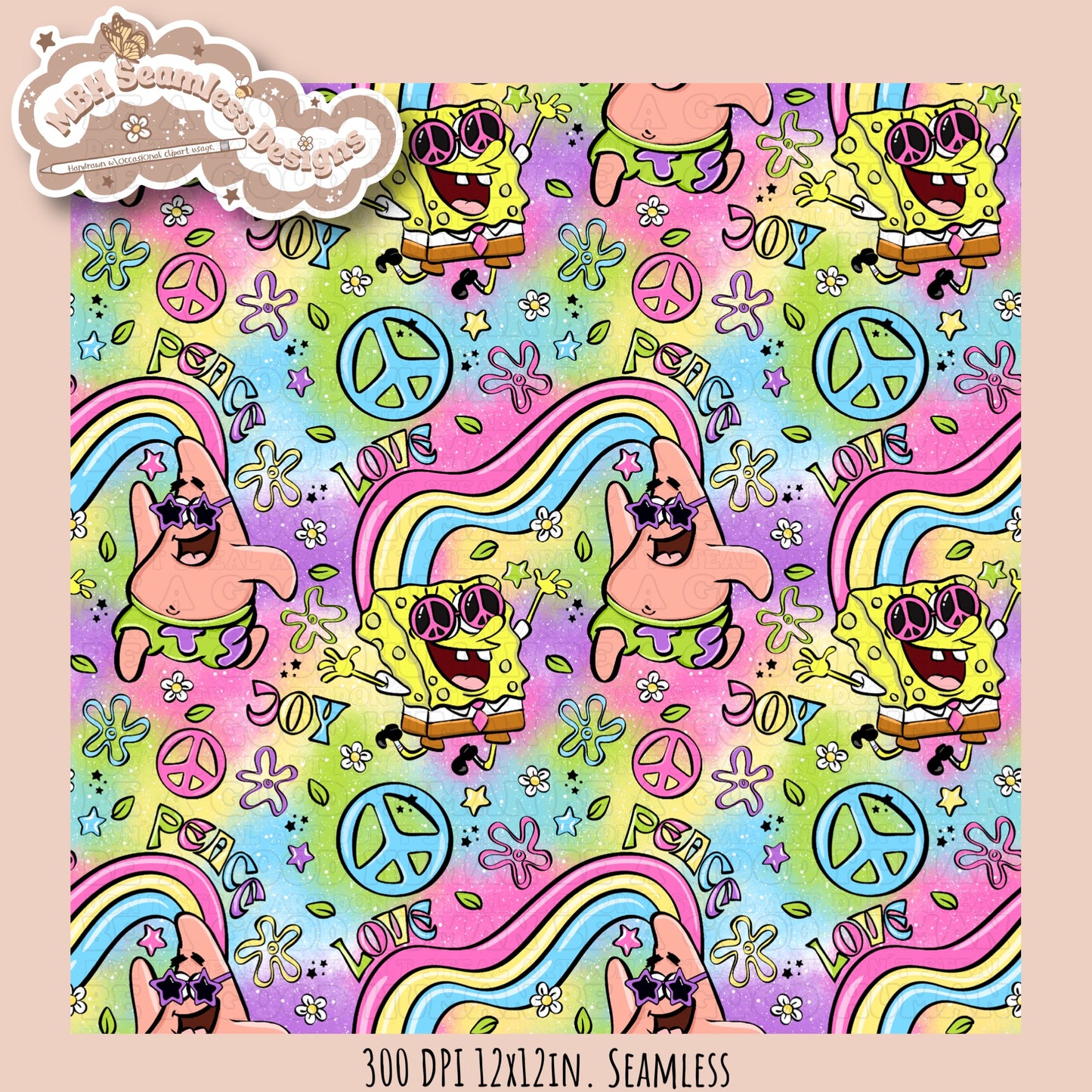 Groovy SquarePants Seamless Pattern MULTIPLE COLORWAYS