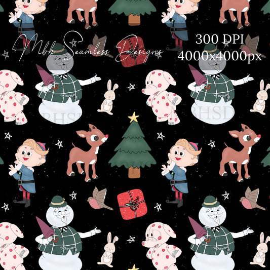 Midnight Reindeer & Friends Seamless Pattern