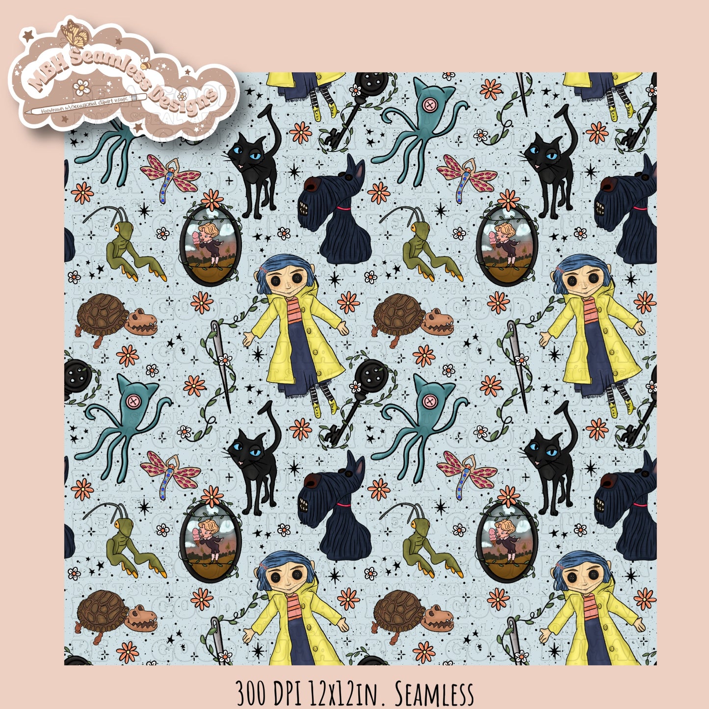 Boho Button Eyes Floral Seamless Pattern Multiple Colorway Options