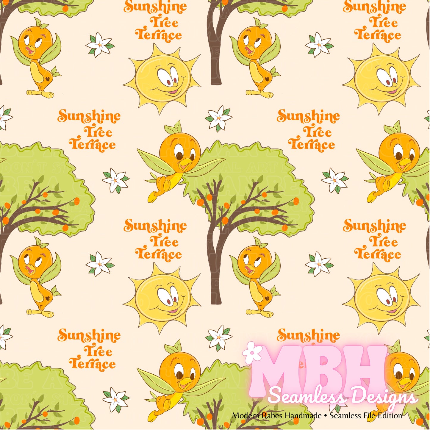 Orange Bird Sunshine Terrace Seamless Pattern MULTIPLE COLORWAYS