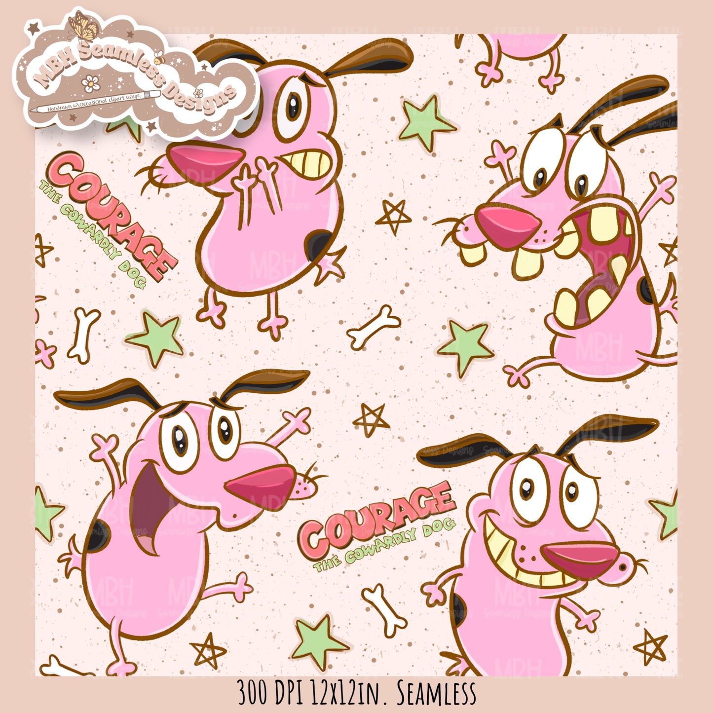 Starry Courage Dog Seamless Pattern // PNG // Assorted Colorway Options