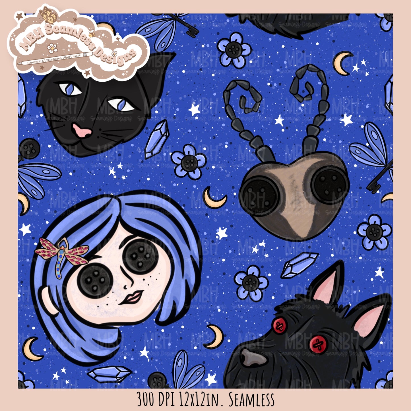 Button Eyes Seamless Pattern // PNG // Multiple Colorway Options