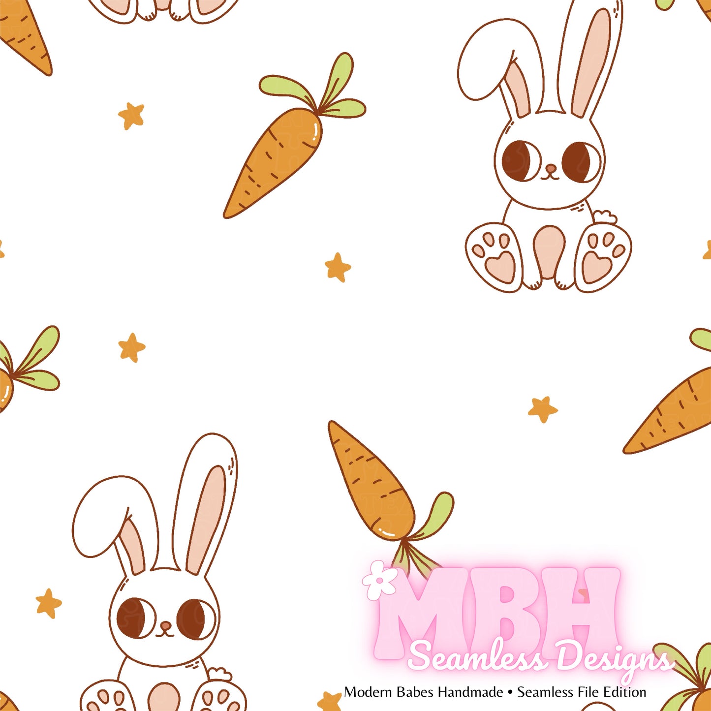 Starry Cute Bunny Carrots Seamless Pattern Multiple Colorways