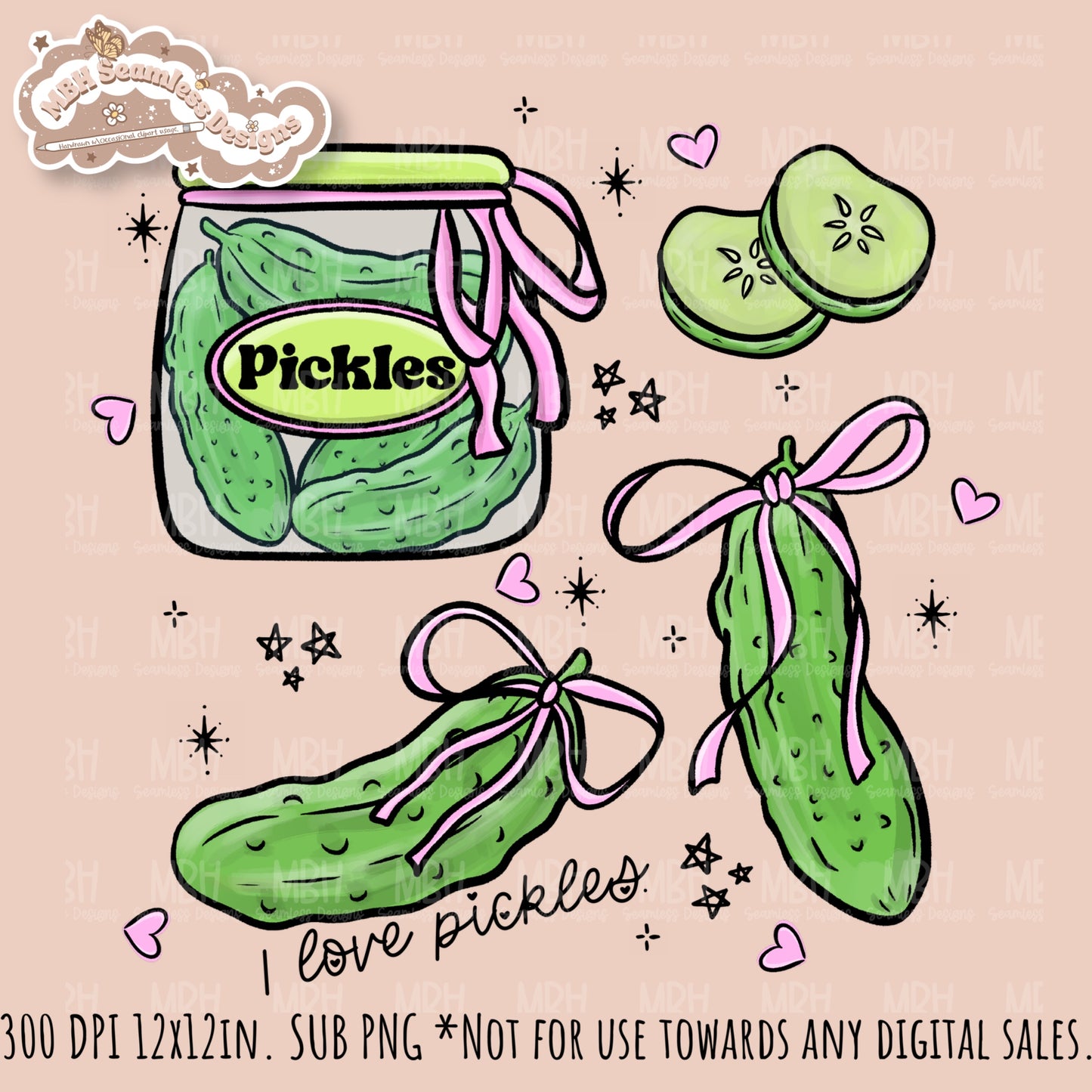 Coquette Pickles Seamless Pattern // PNG // Assorted Colorway Options