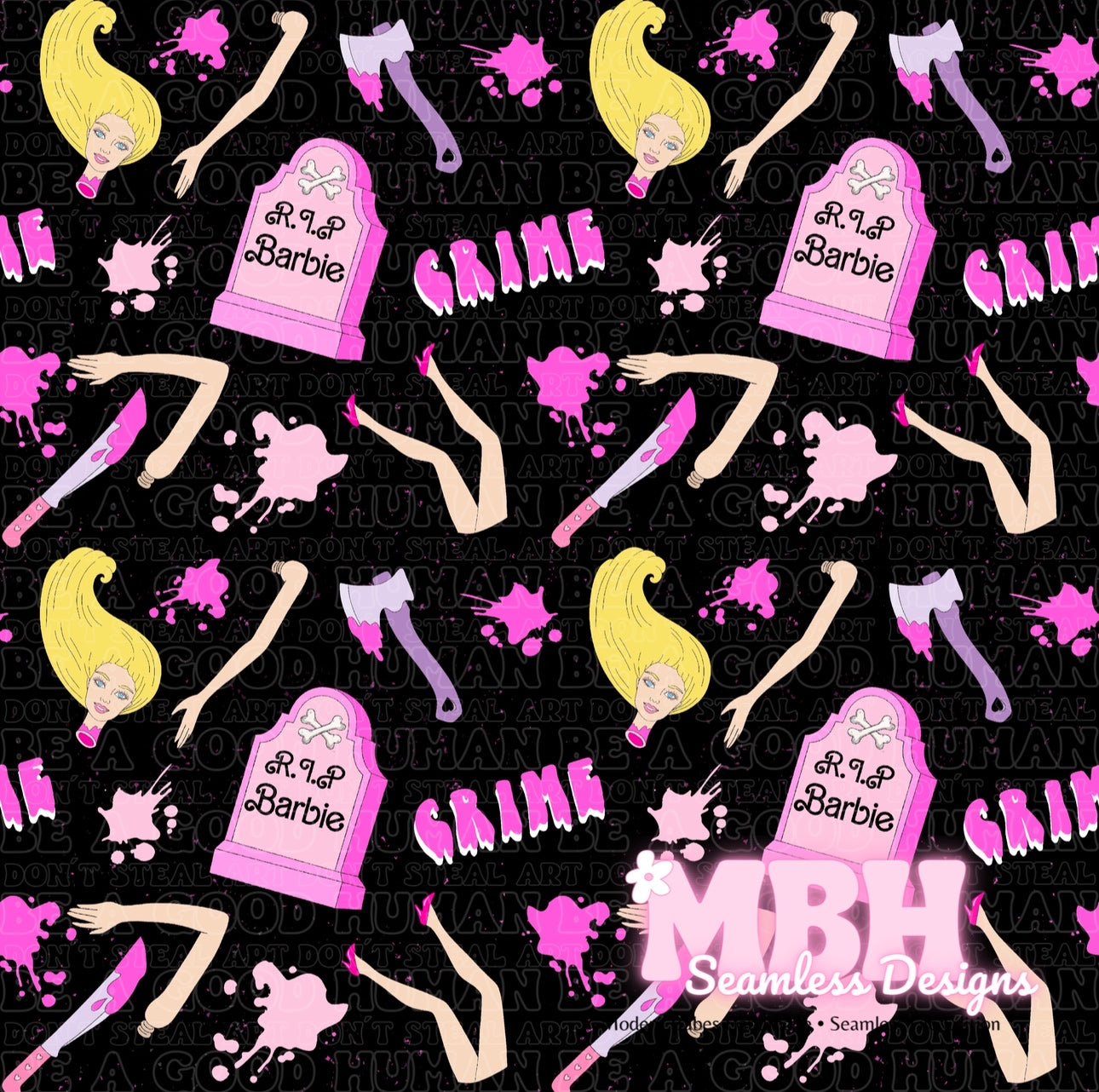 Barbie Crime Scene Seamless Pattern