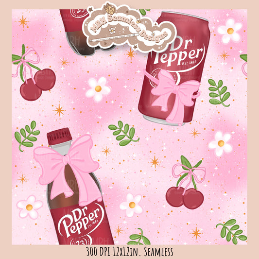 Coquette Dr. Pepper Floral Seamless Pattern // Multiple Colorway Options