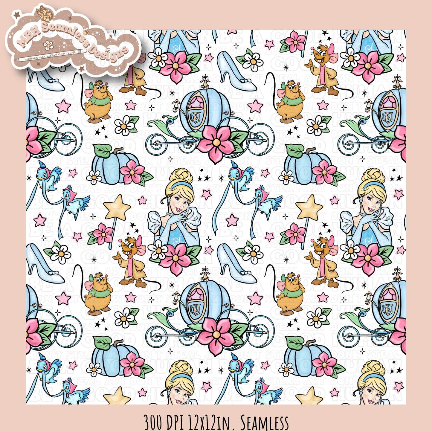 Starry Cinderella Seamless Pattern & PNG