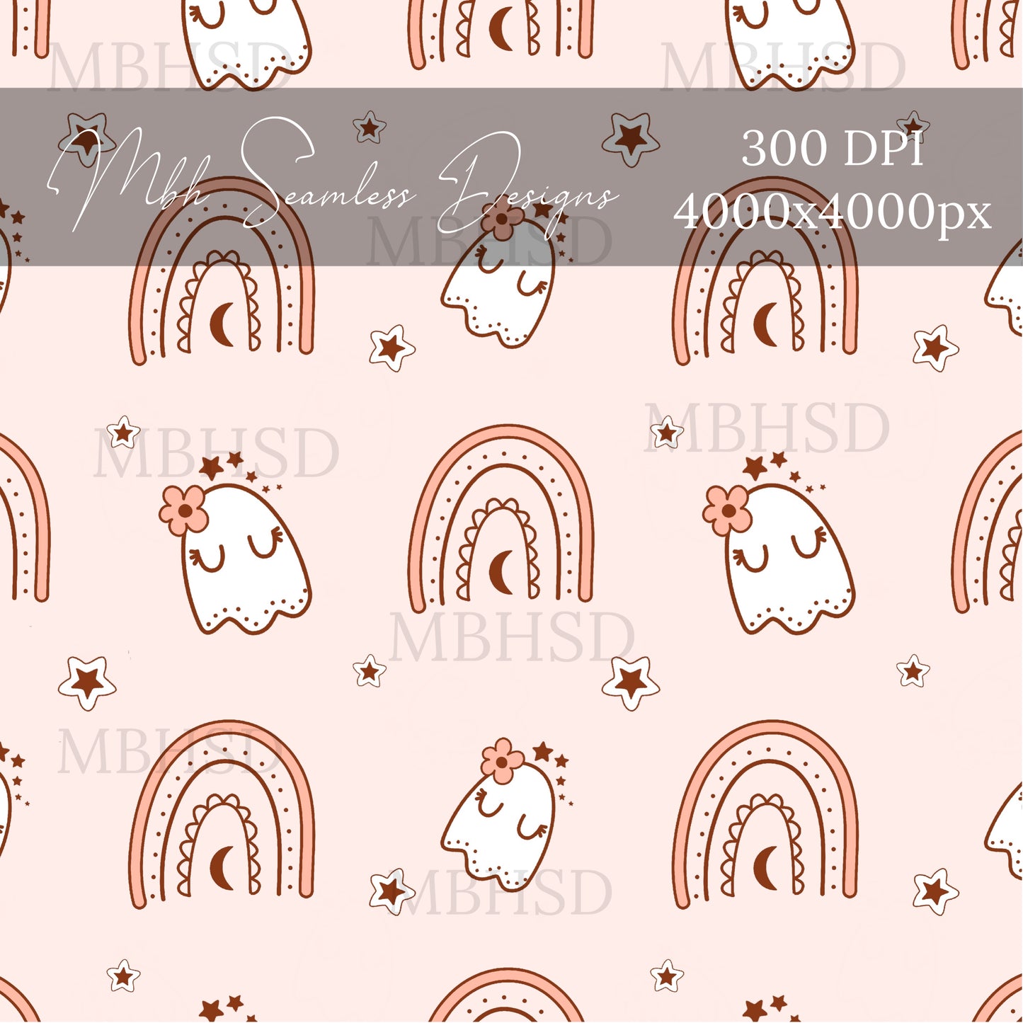 Boho Rainbow Ghosts Seamless Pattern