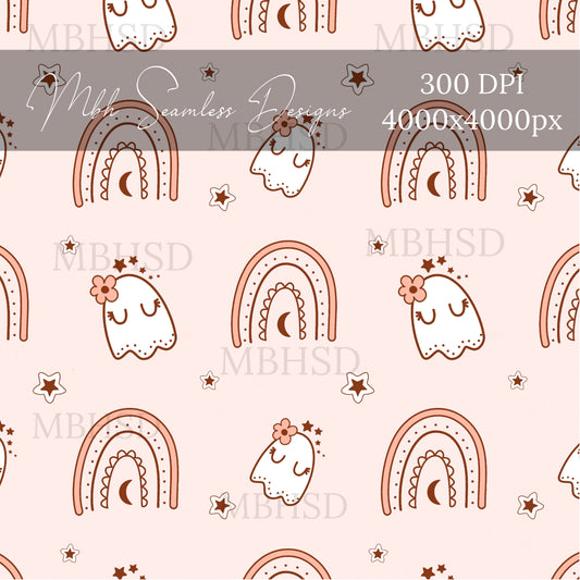 Boho Rainbow Ghosts Seamless Pattern