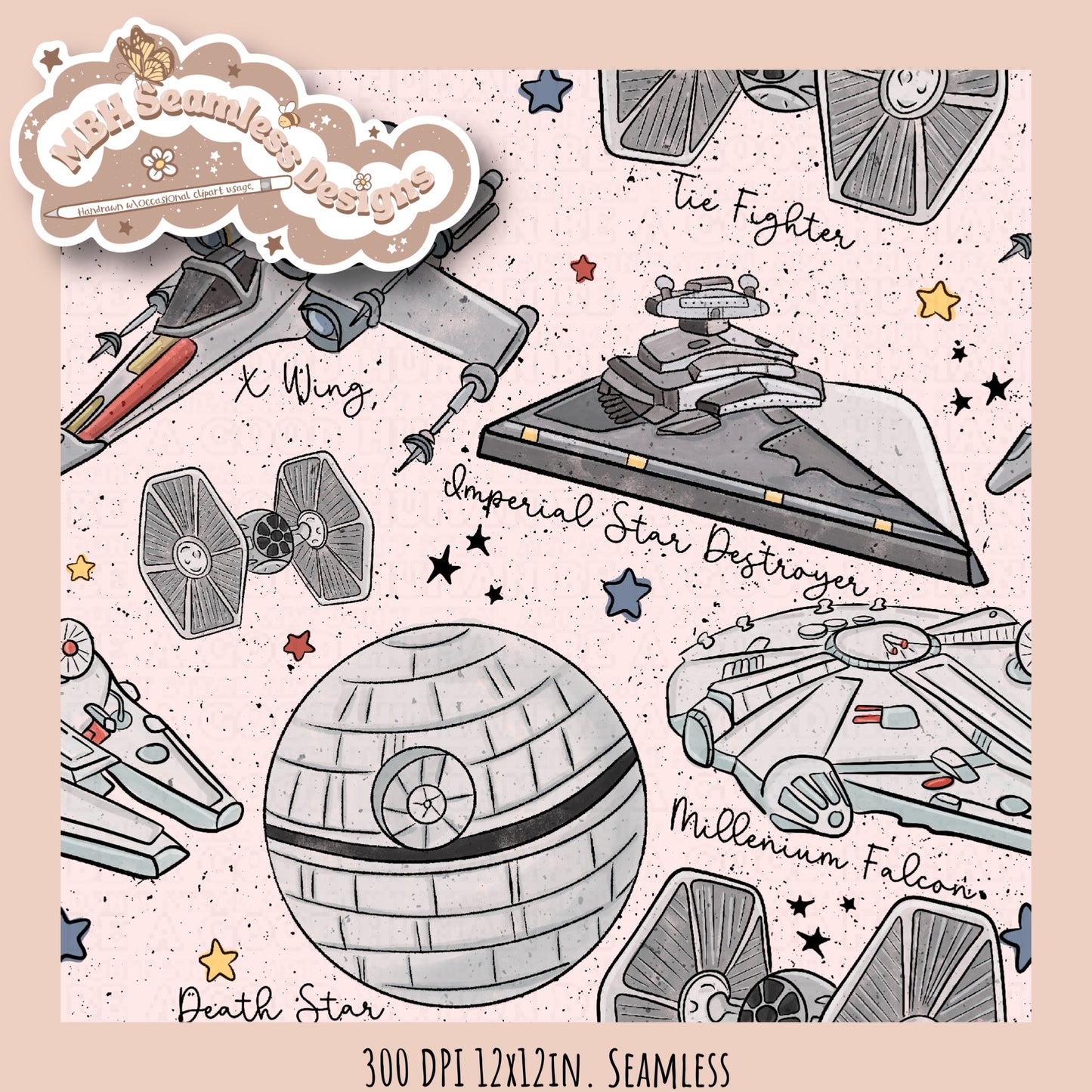 Star Wars Ships Seamless Pattern & PNG MULTIPLE COLORWAYS