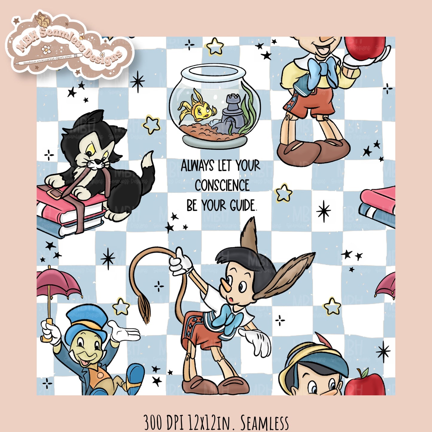 Starry Pinnochio Seamless Pattern // Assorted Colorways