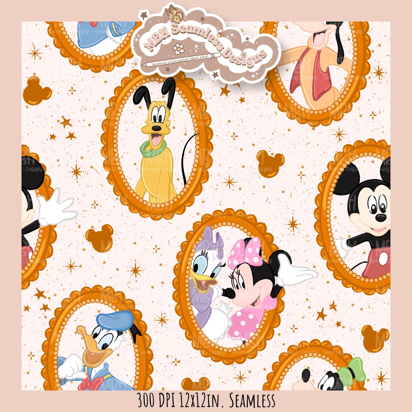 Framed Mouse and Friends Seamless Pattern • PNG • Assorted Colorway Options