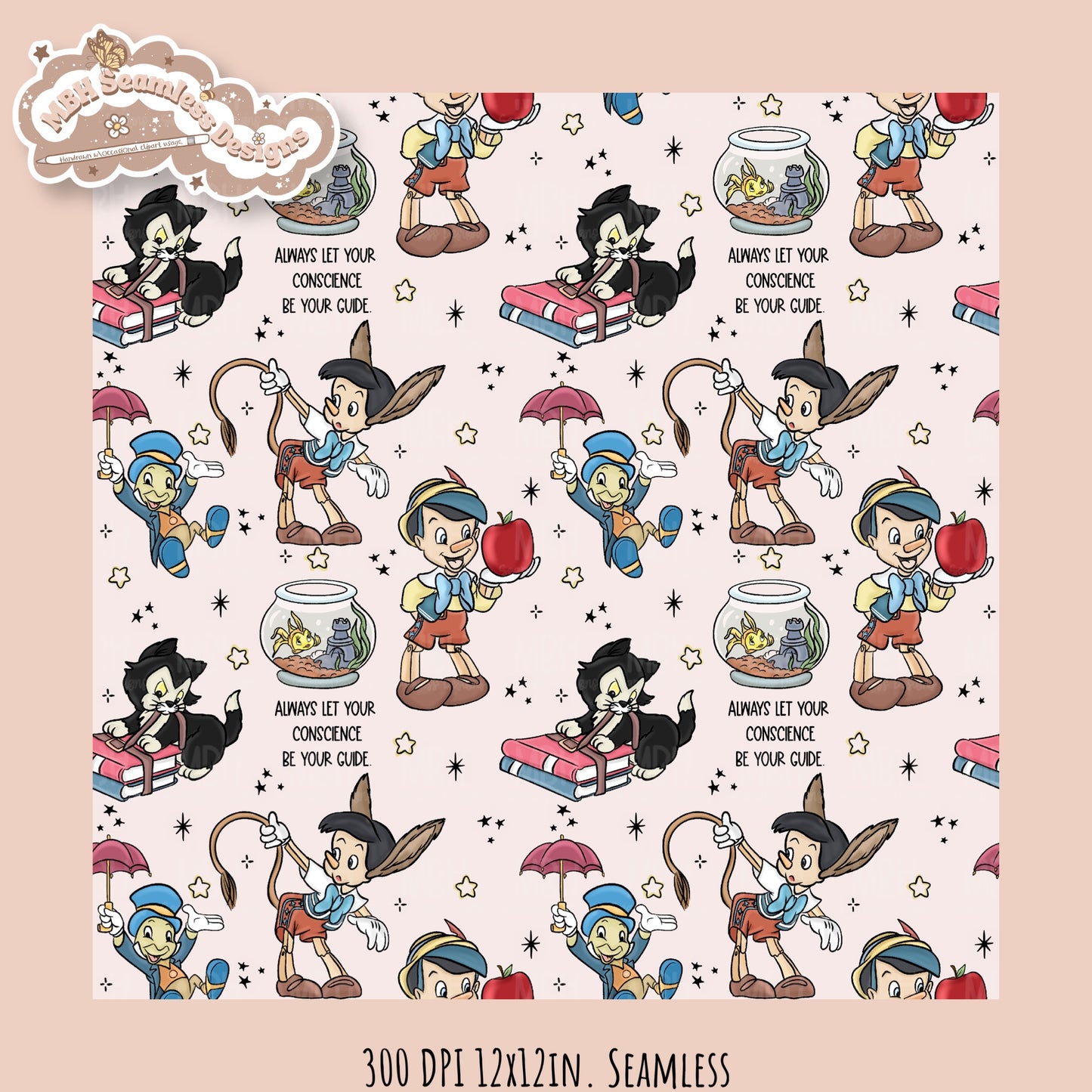 Starry Pinnochio Seamless Pattern // Assorted Colorways