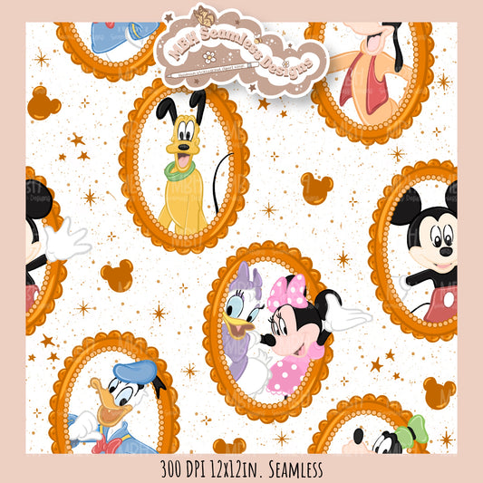 Framed Mouse and Friends Seamless Pattern • PNG • Assorted Colorway Options