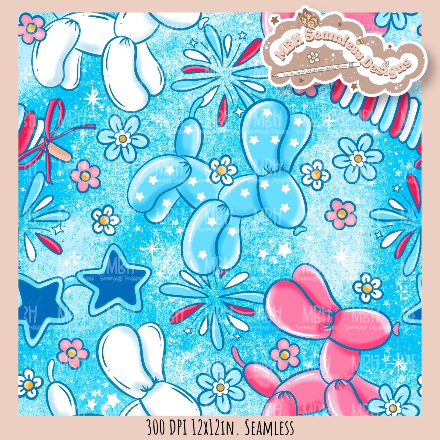 Floral FOJ Dog Balloons Seamless Pattern // MULTIPLE COLORWAY OPTIONS