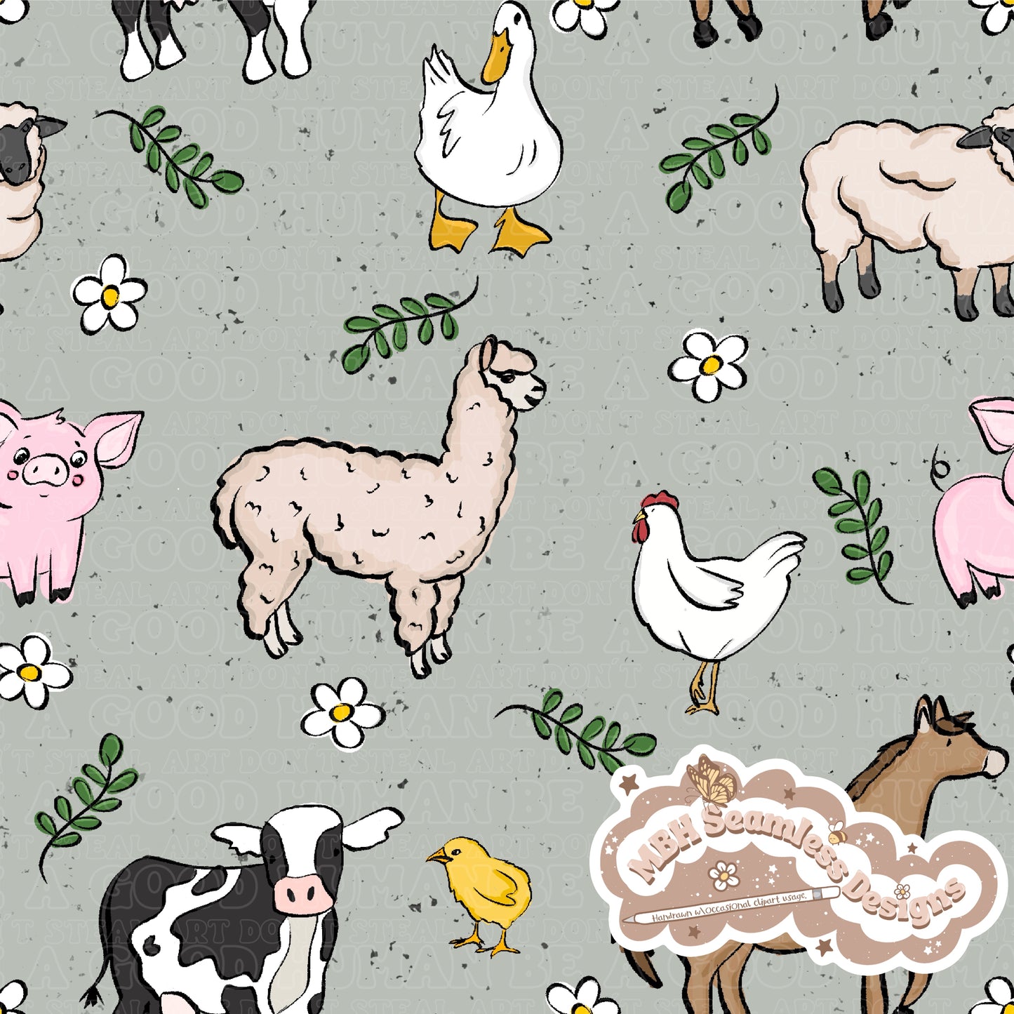 Boho Farm Animals Seamless Pattern MULTIPLE COLORWAYS