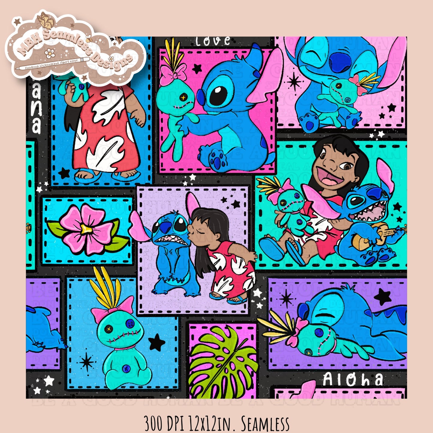 Lilo Stitch Scrump Patchwork Seamless Pattern Multiple Colorways
