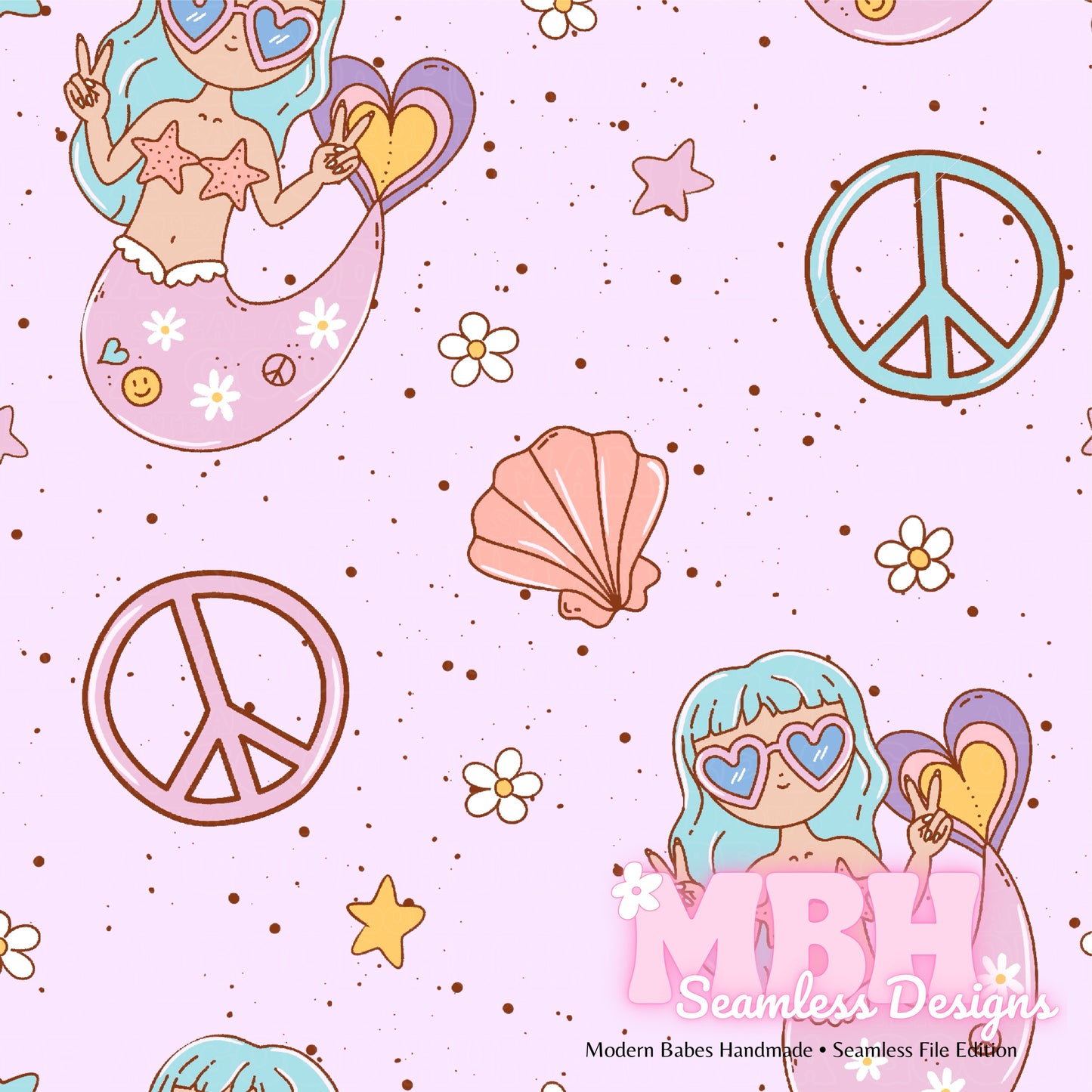 Groovy Mermaid Seamless Pattern MULTIPLE COLORWAYS