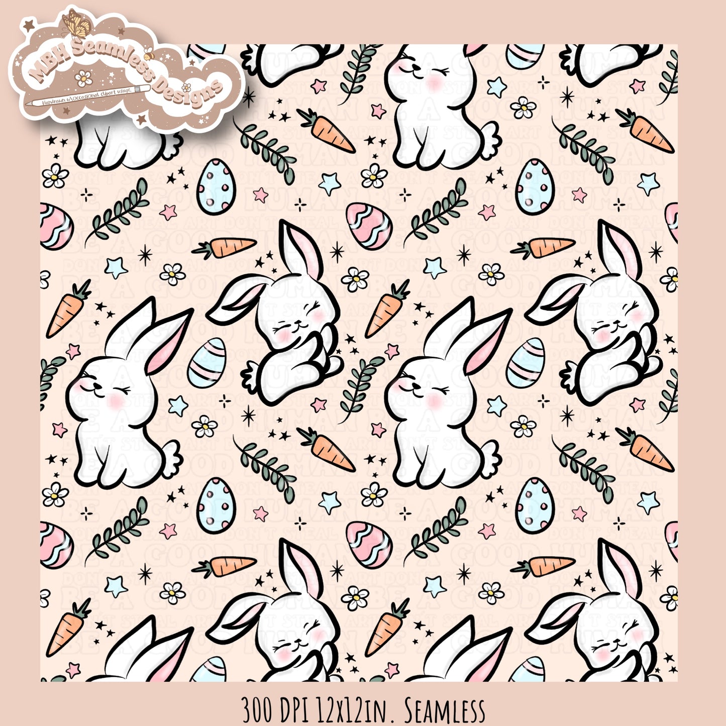 Kawaii Easter Bunnies Seamless Pattern MULTIPLE COLORWAYS