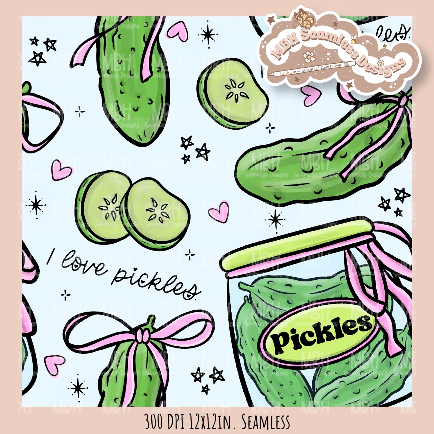 Coquette Pickles Seamless Pattern // PNG // Assorted Colorway Options