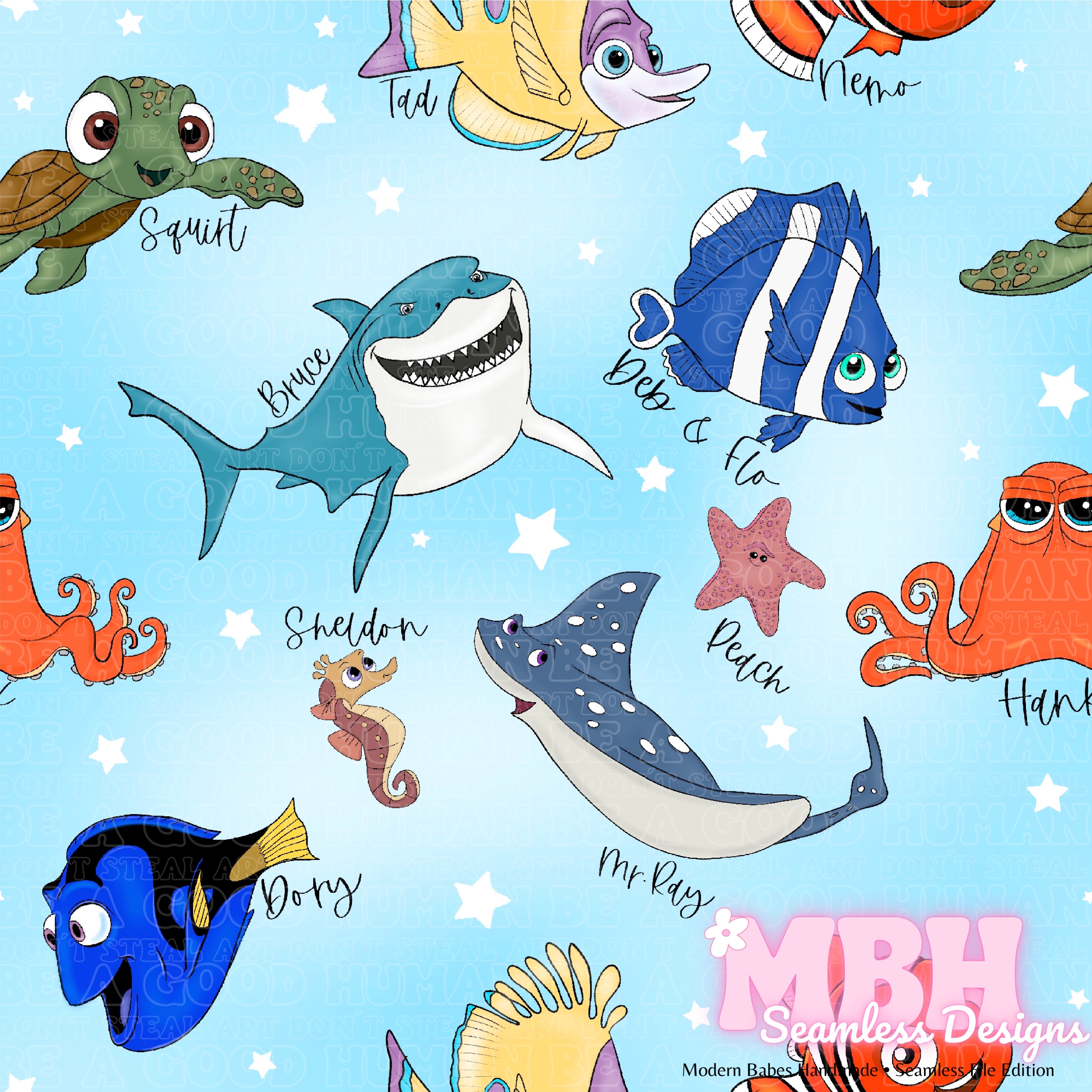 Nemo Friends Names Nemo & Friends Names Seamless Pattern – MBH Seamless Designs