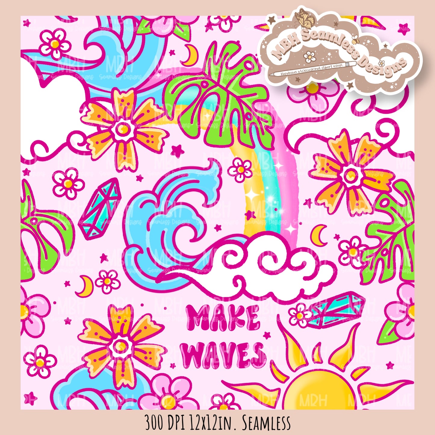 Make Waves Seamless Pattern • Multiple Colorways • PNG